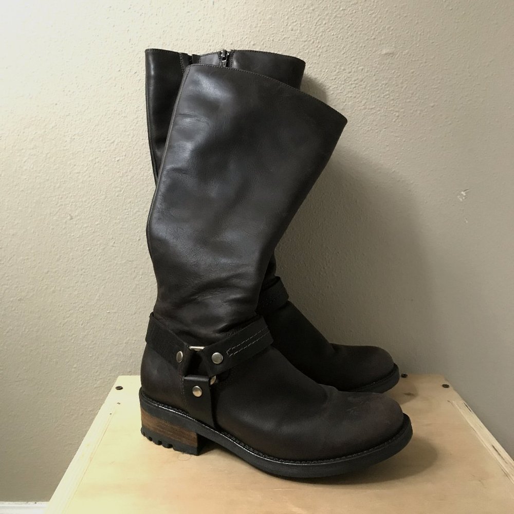 La Canadienne Tall Moto Boots dark brown leather with harness 8.5 39